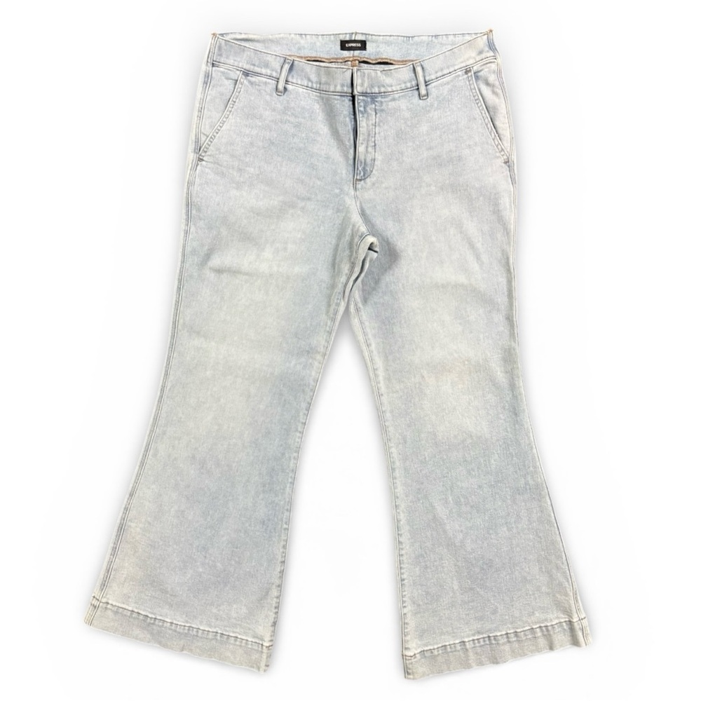 Express 70s Flare Jeans Light Wash Mid Rise Size 14S Short Vintage Style